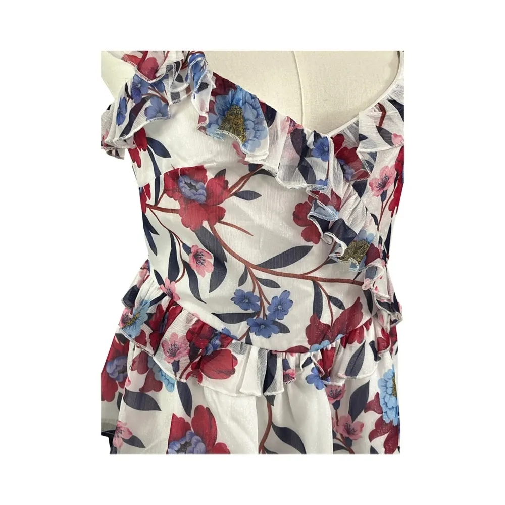 NWT French Connection Floral Ruffle Peplum Tank Blouse Red and Blue Size 4 - Image 7