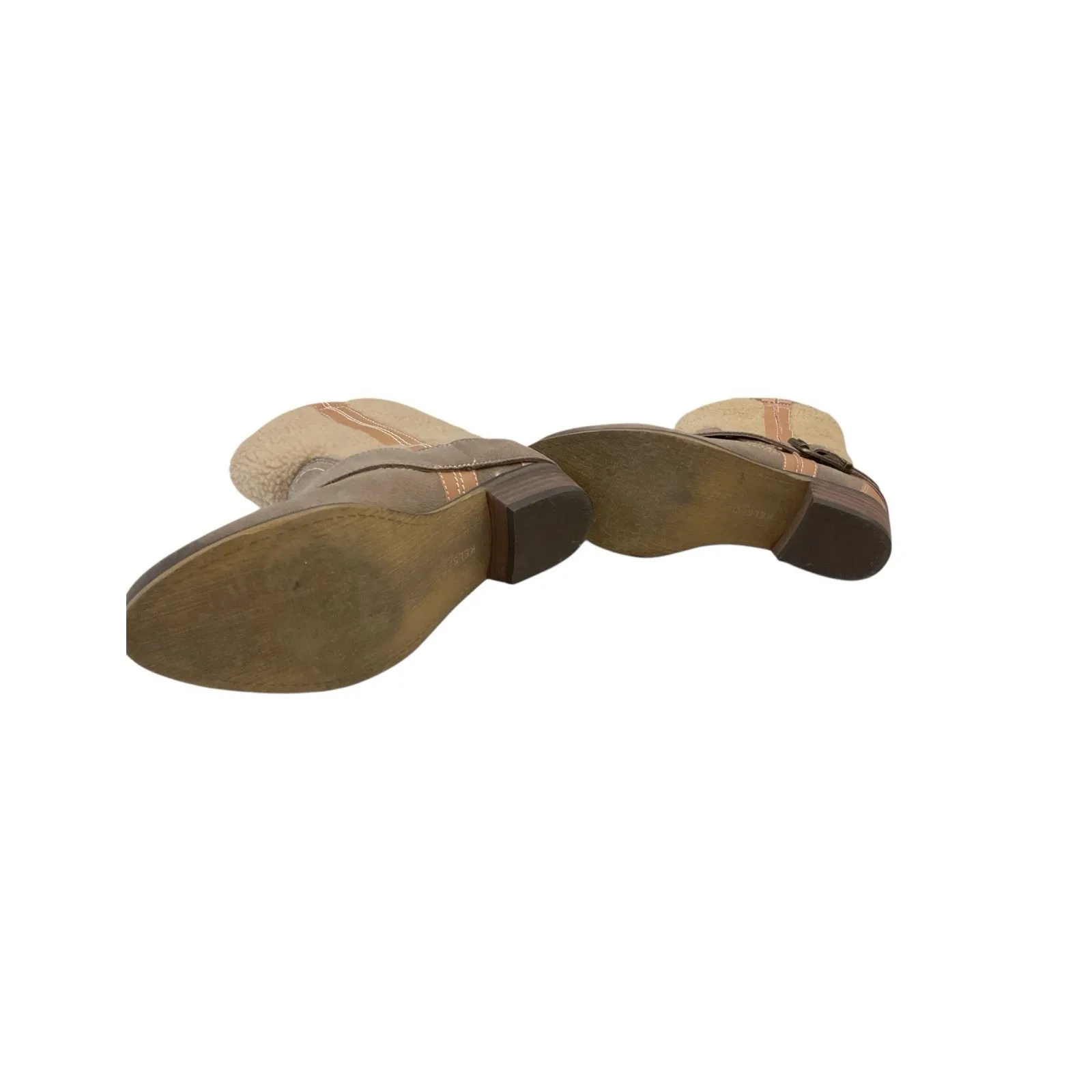 KELSI DAGGER khaki Suede Faux Sheepskin Fleece buckle Ankle Midcalf Boots 8‎ - Image 5