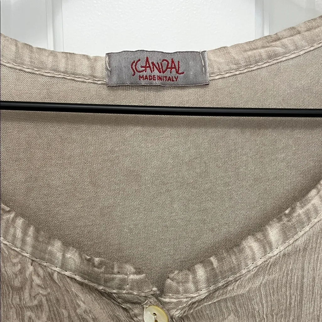 Scandal Dusty Brown Silk Blouse with Mother of Pearl Button Detail - Image 15