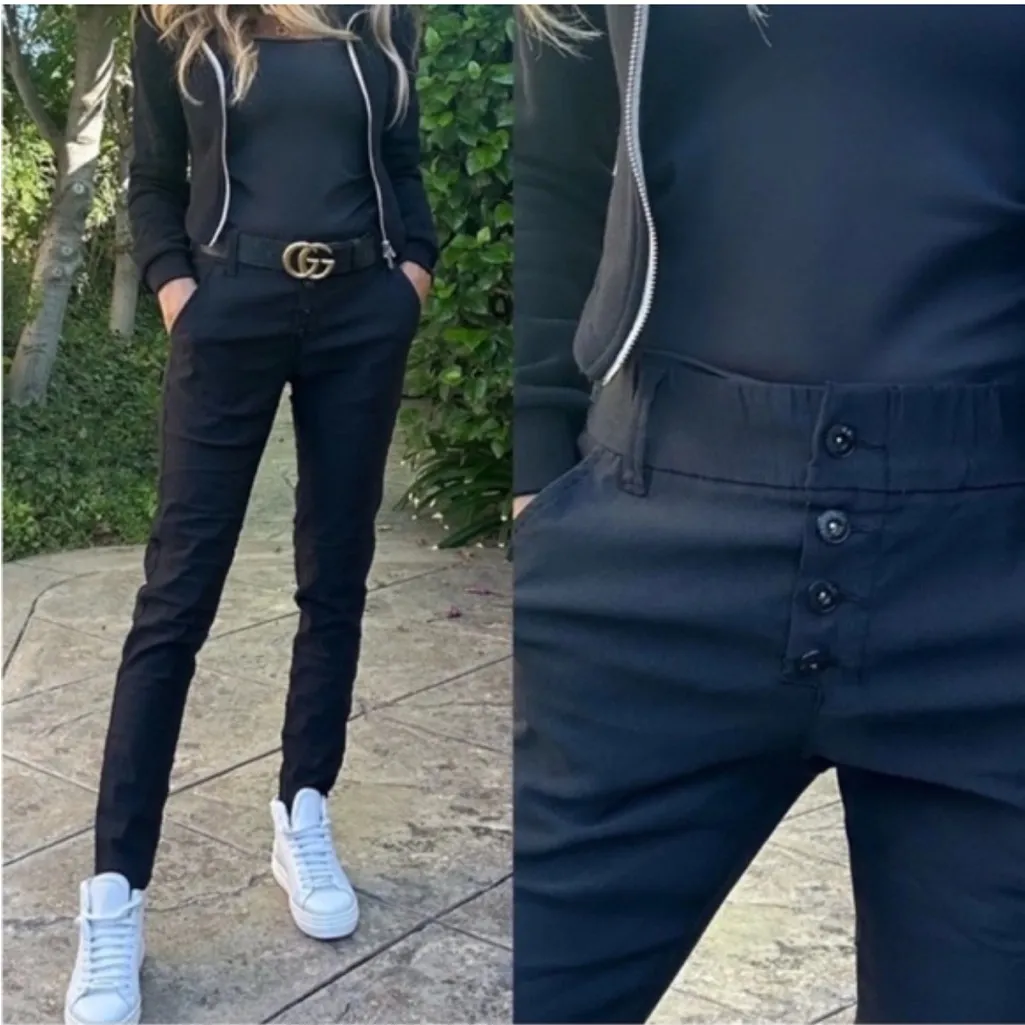 Bevy Flog Ronit Pant Trousers Black Button Fly Cotton Microstripe Size 28 - Image 3