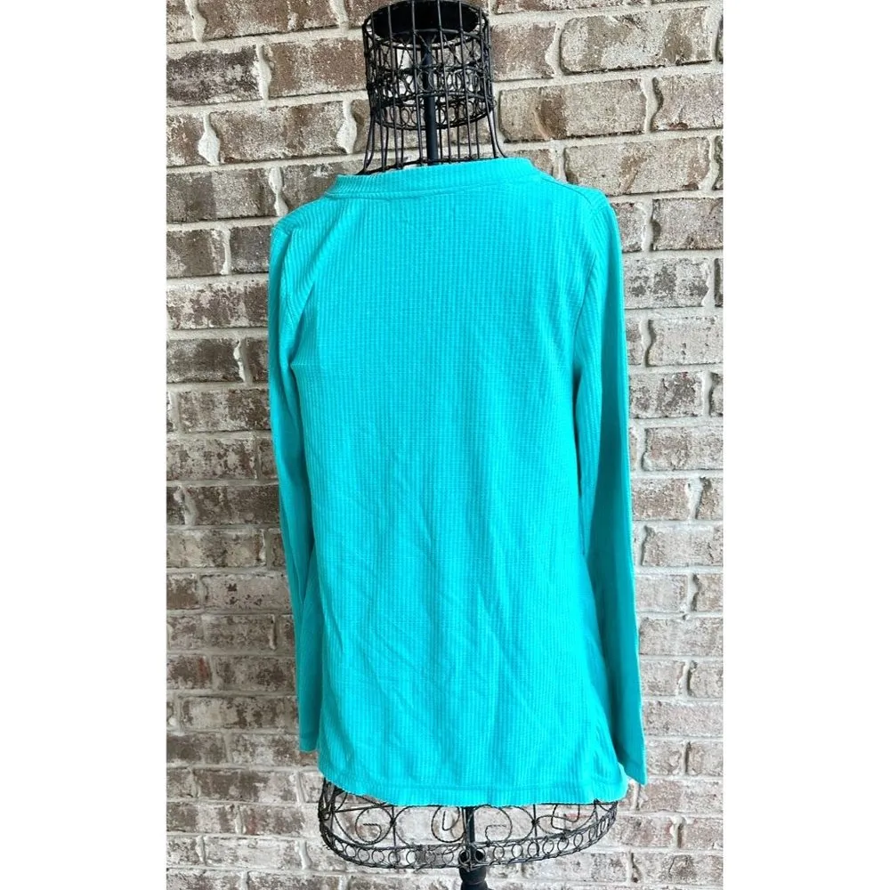 Southern Shirt Thermal Top Medium Teal Cotton Ball Asymmetrical NWOT - Image 10