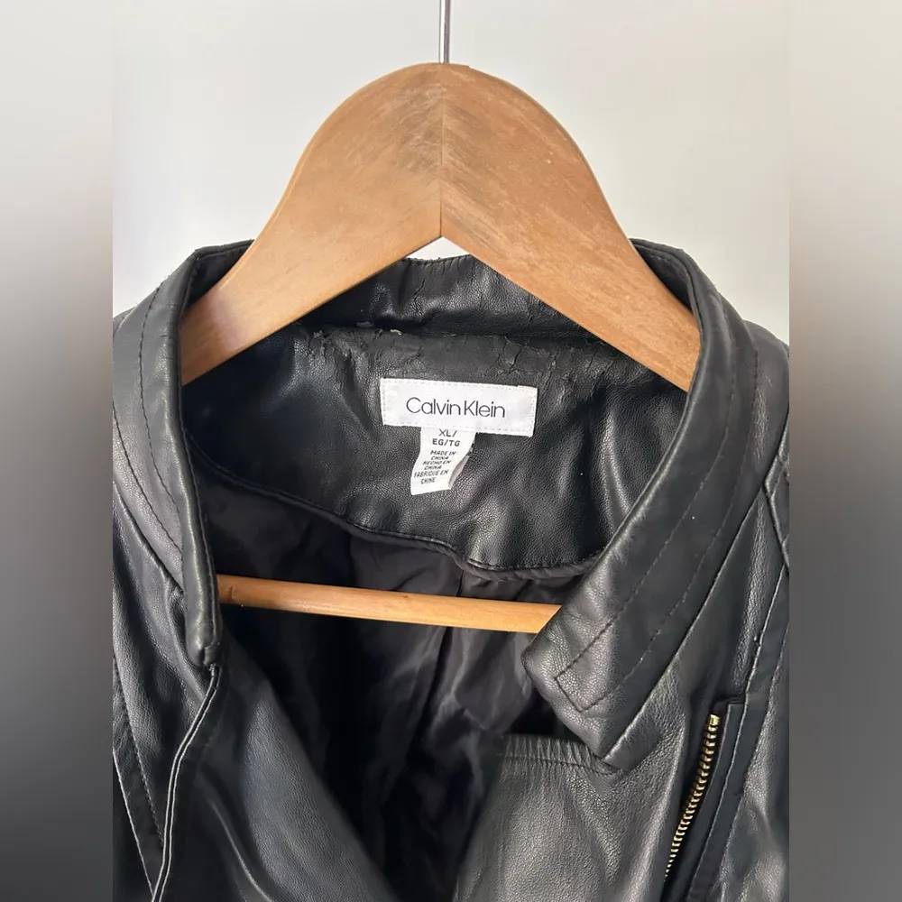 Calvin Klein Faux Leather Black Motorcycle‎ Jacket Size XL - Image 2