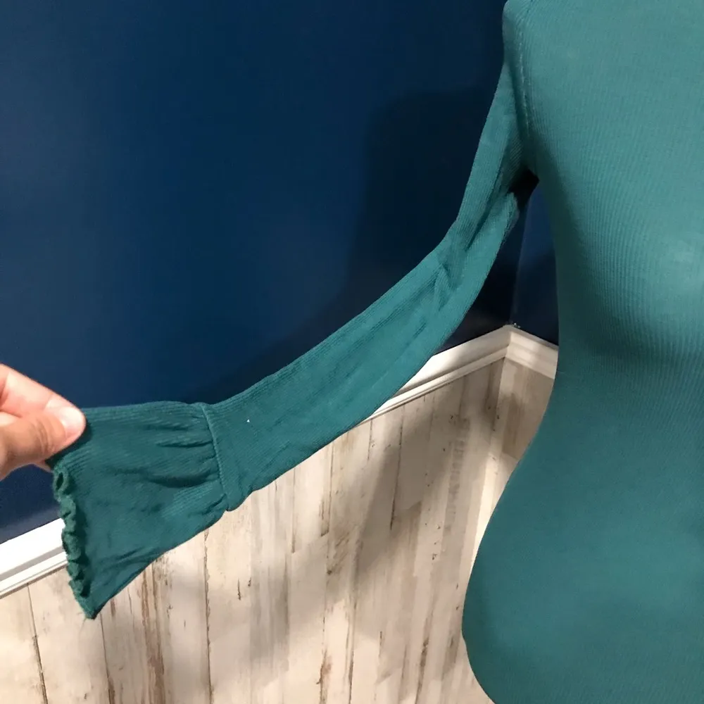 ASOS Teal Ribbed Bell Sleeve Body con Mini Dress - Image 2