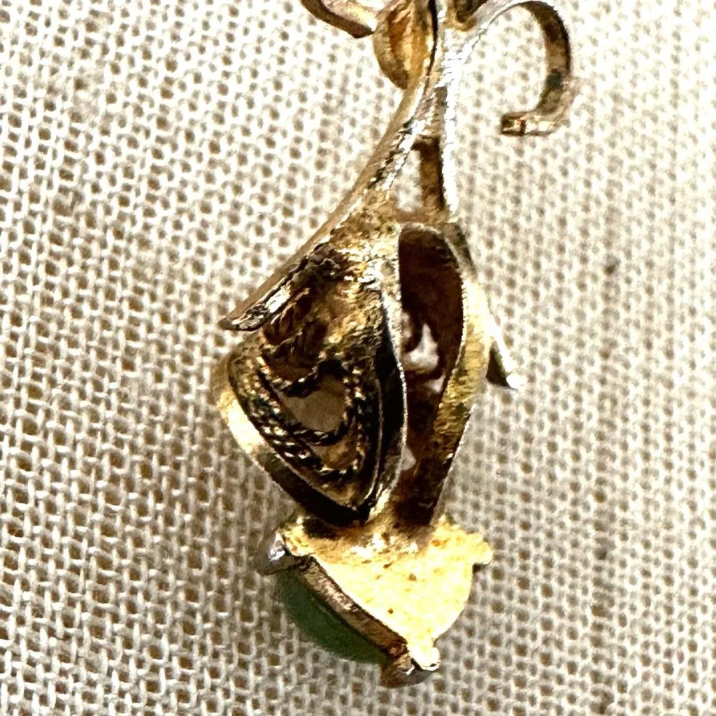 Vintage Green Jade Cabochon Pendant Necklace Gold - Image 6