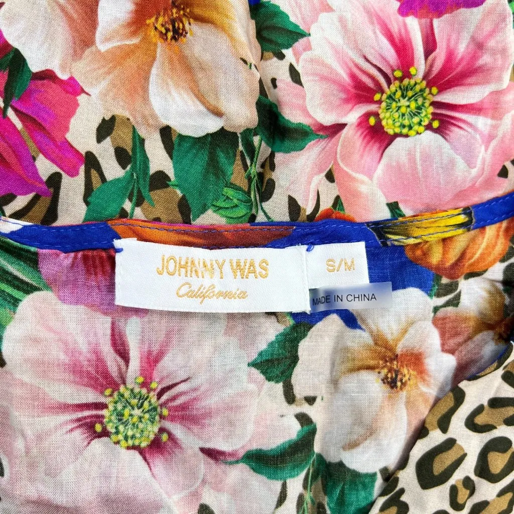 NWOT Johnny Was Bella Lace-Up Leopard Floral Kaftan Maxi Dress Multicolor S/M - Image 12