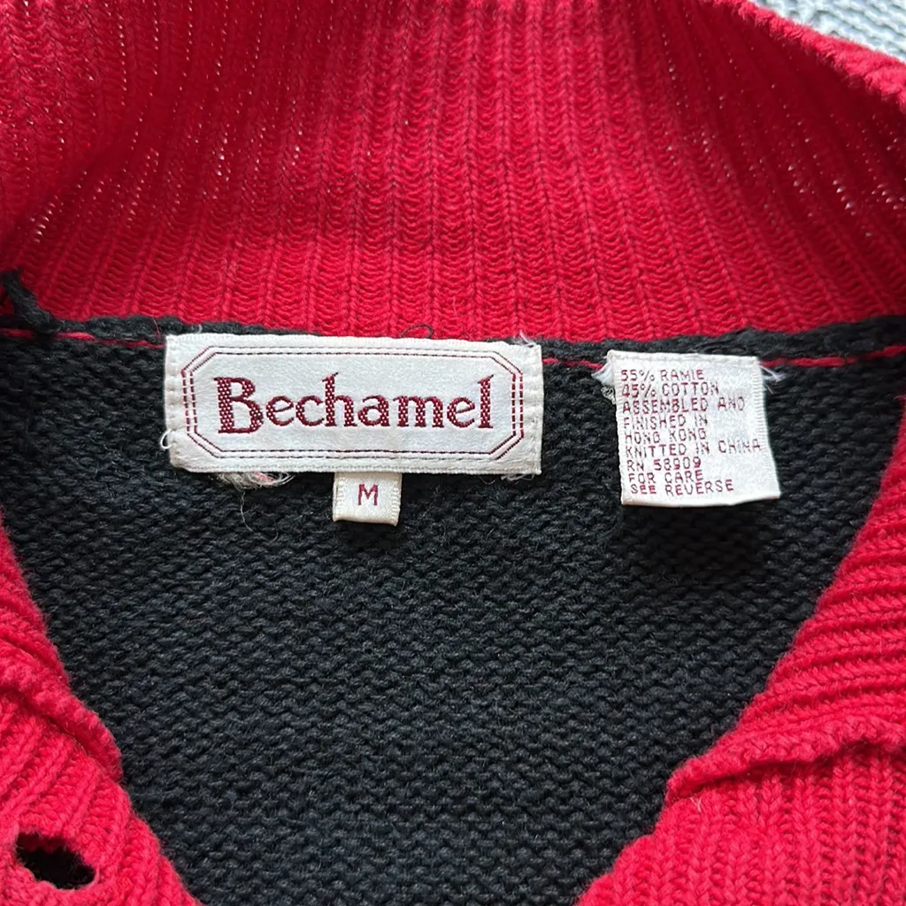 Vintage Bechamel Women’s Knitted Crochet Holiday Sweater Cardigan Size Medium Black - Image 8