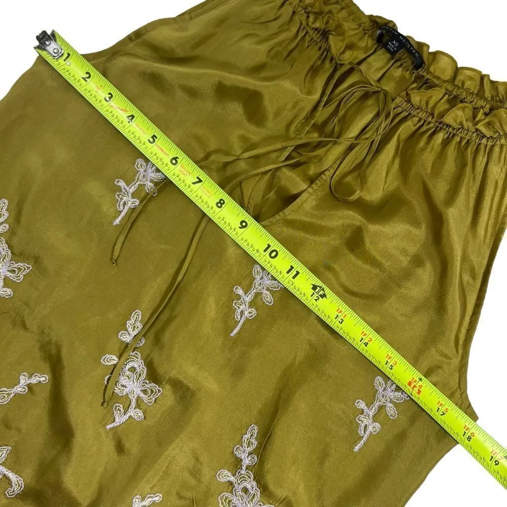 David Meister Chartreuse Embroidered Tunic Top Silk Shift Mini Dress - Image 8