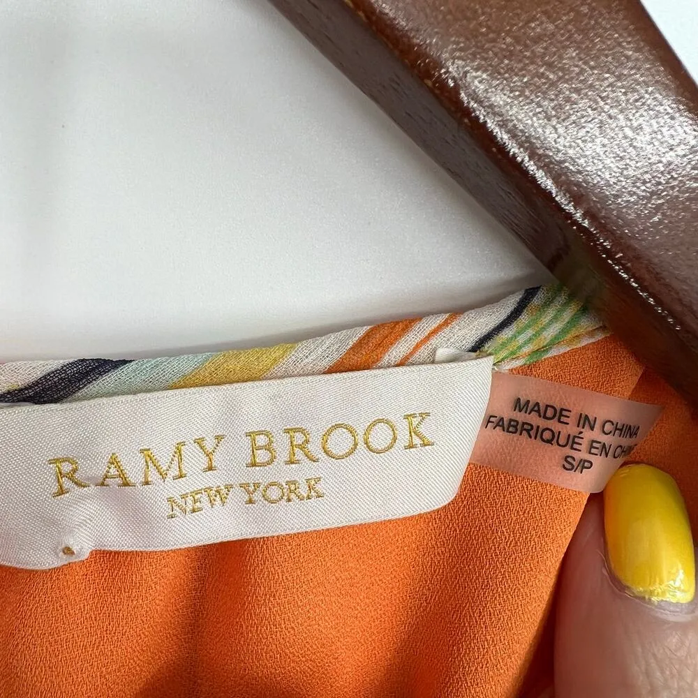 Ramy Brook Tobie Striped Smocked Waist Sleeveless Orange Silk Mini Dress Small - Image 10