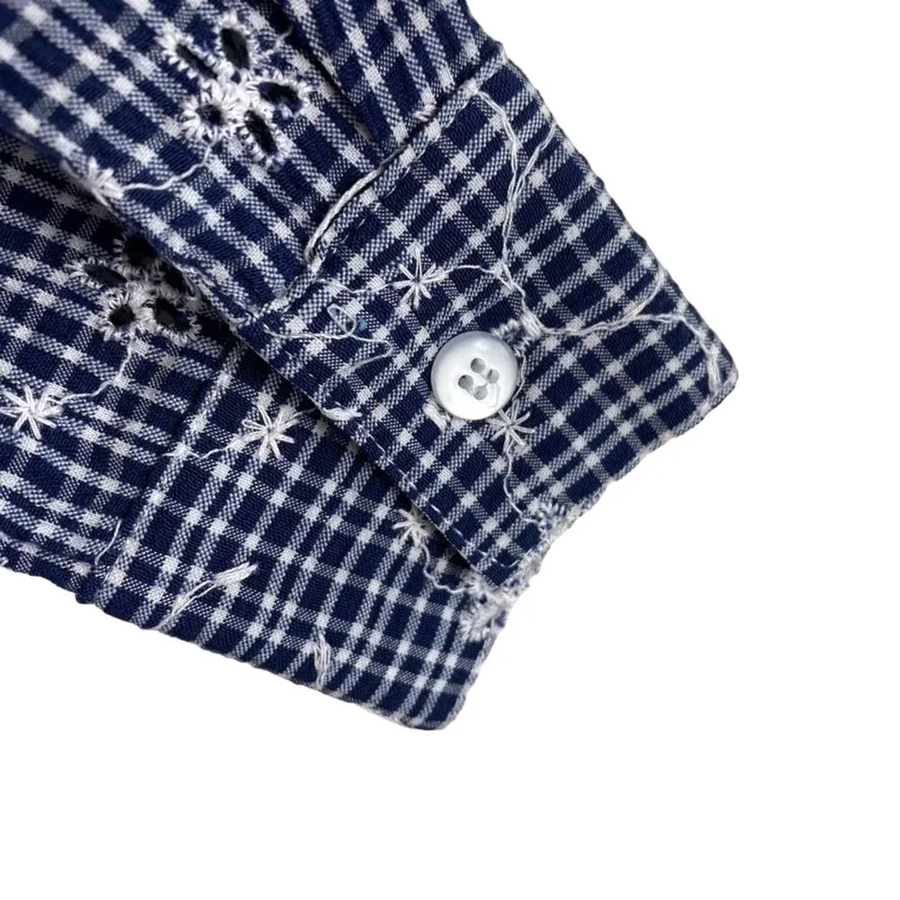 Ann Taylor Vintage Floral Eyelet Long Sleeve Collared Button Up Made In USA XL - Image 7