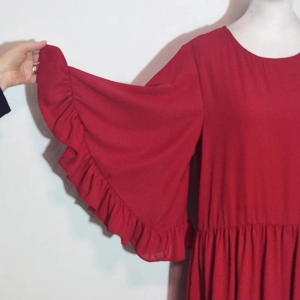 Caramela Red Ruffle Trim Mini Dress Size Small Oversized Red Mini Dress - Image 5