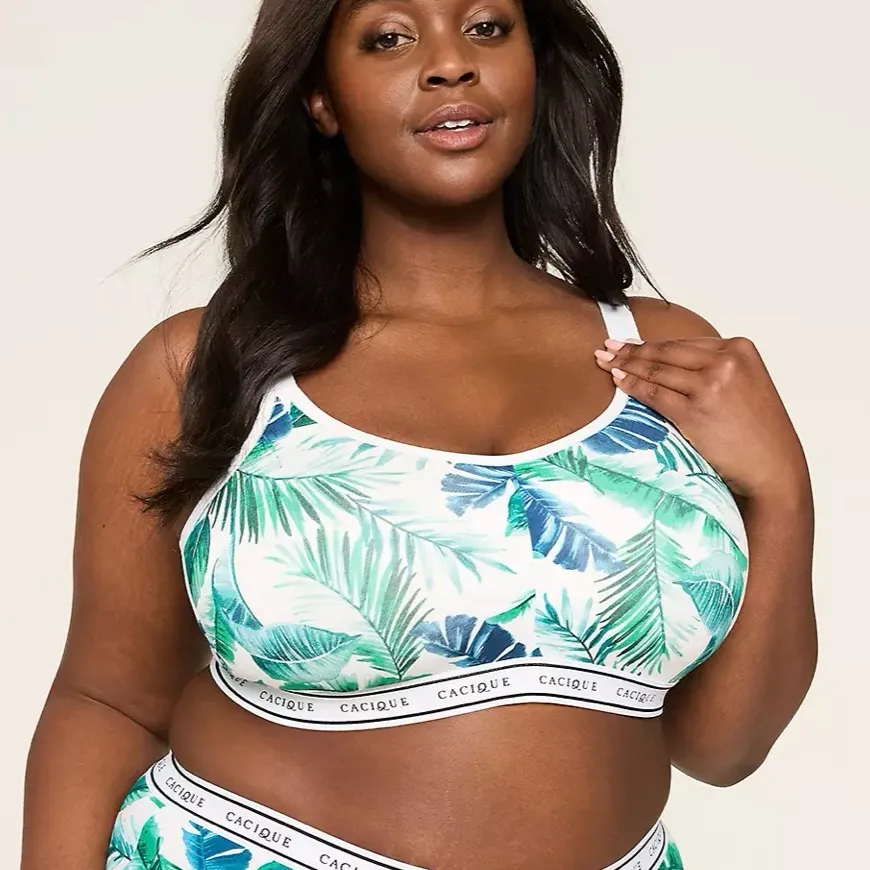 Cacique Lane Bryant 40DD Wireless Cotton Bra Tropical Leaf Print 4X - Image 1