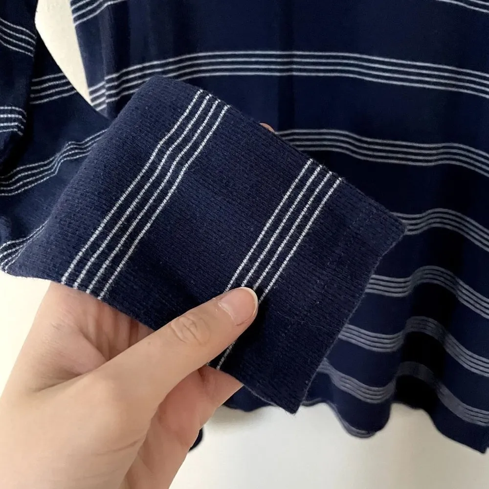 Old Navy dark blue white striped long sleeved casual comfortable crewneck shirt - Image 4