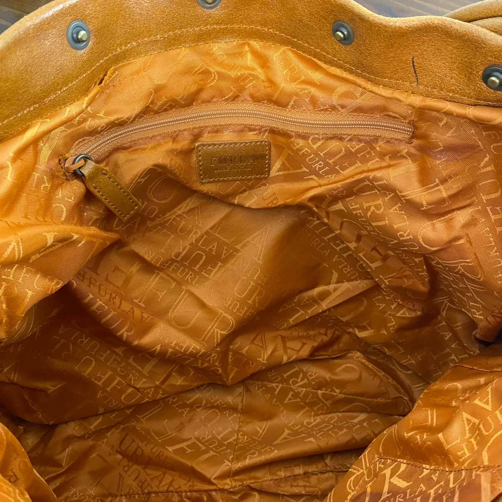 Furla Straw and Cognac Leather Slouchy Hobo Shoulder Bag Tote Bohemian Chic - Image 12