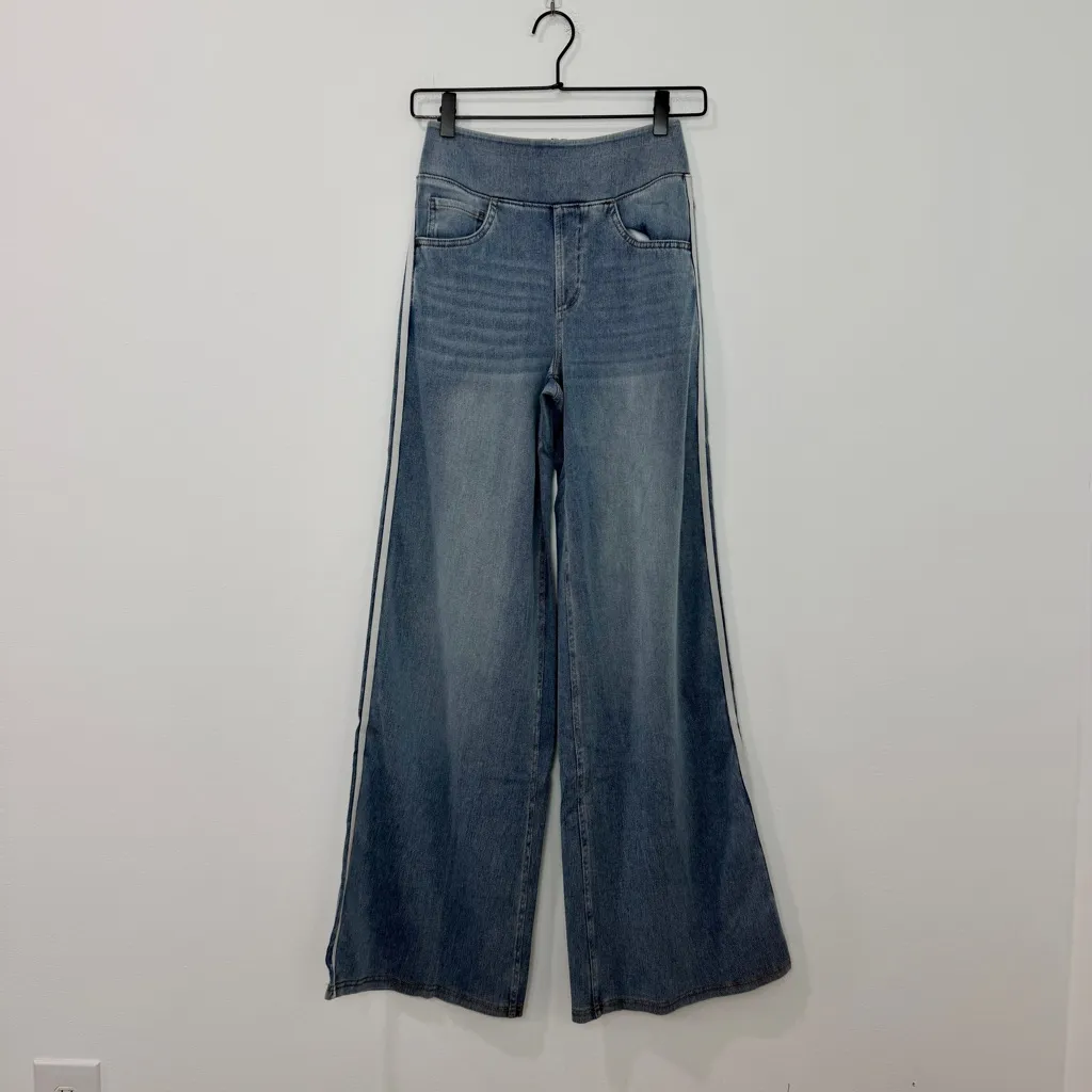 Halara Flex High Waisted Stripe Wide Leg Flowy Washed Casual Jeans Pockets XS - Image 3