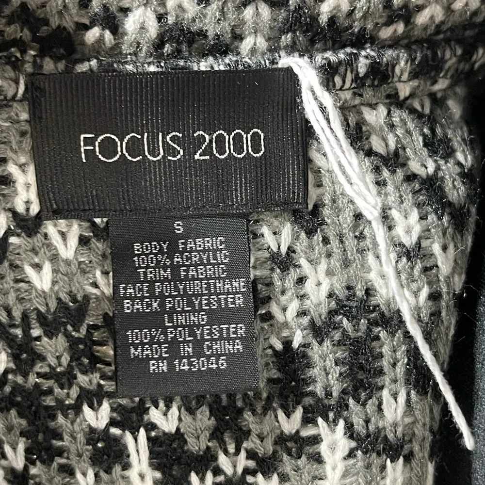 Textured Woven Cardigan Front Sweater W/Leather Sleeve and Trim Small Black - Image 5