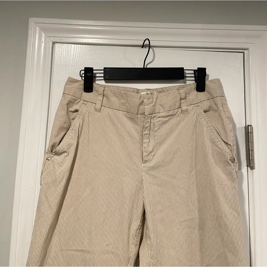 Old Navy Size 8 Khaki Cream Stripe Stretch Mid Rise Straight Leg Cropped Pants - Image 4