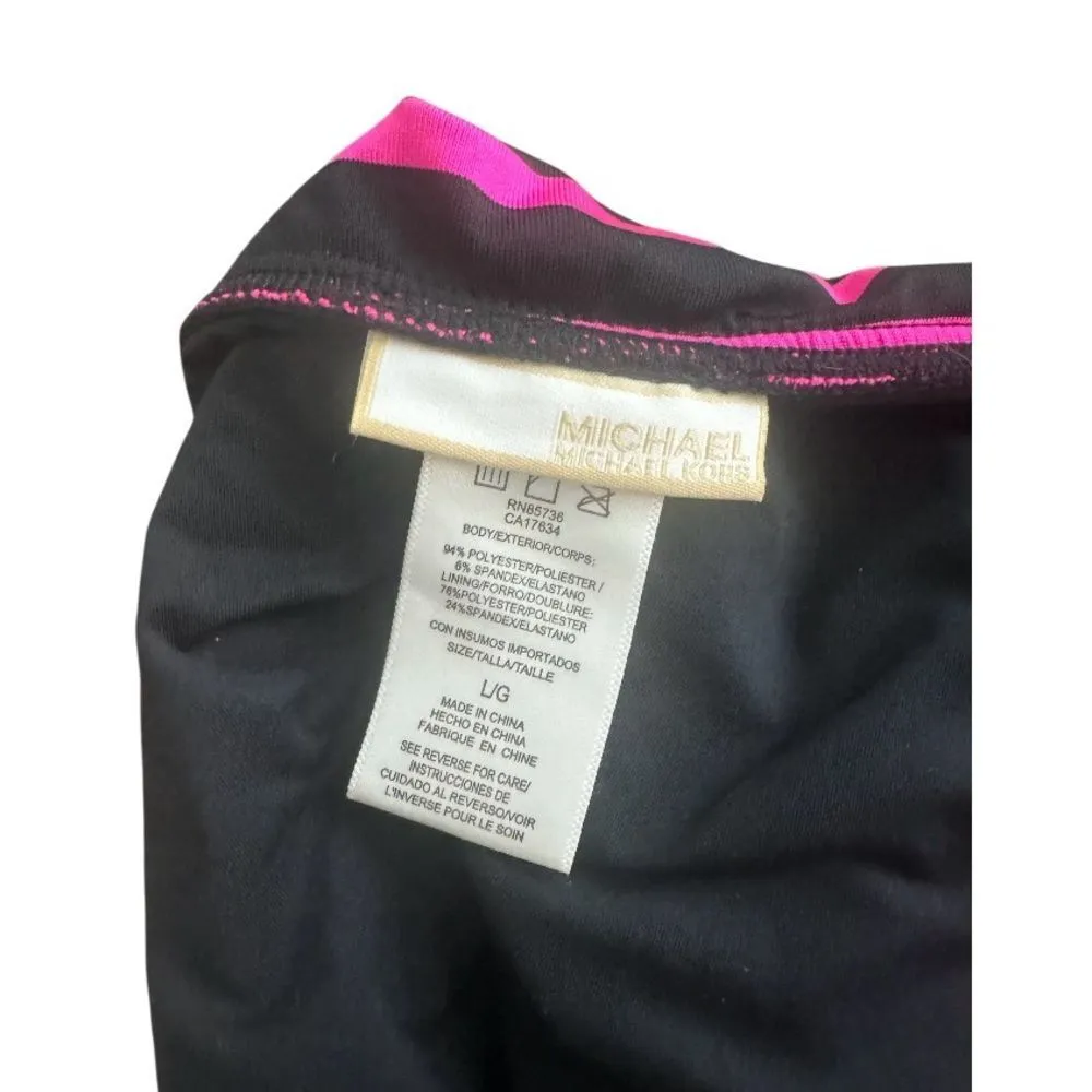 Michael Kors Hot Pink & Black Striped Bikini Bottoms w/ Zipper – Women’s Size L - Image 4