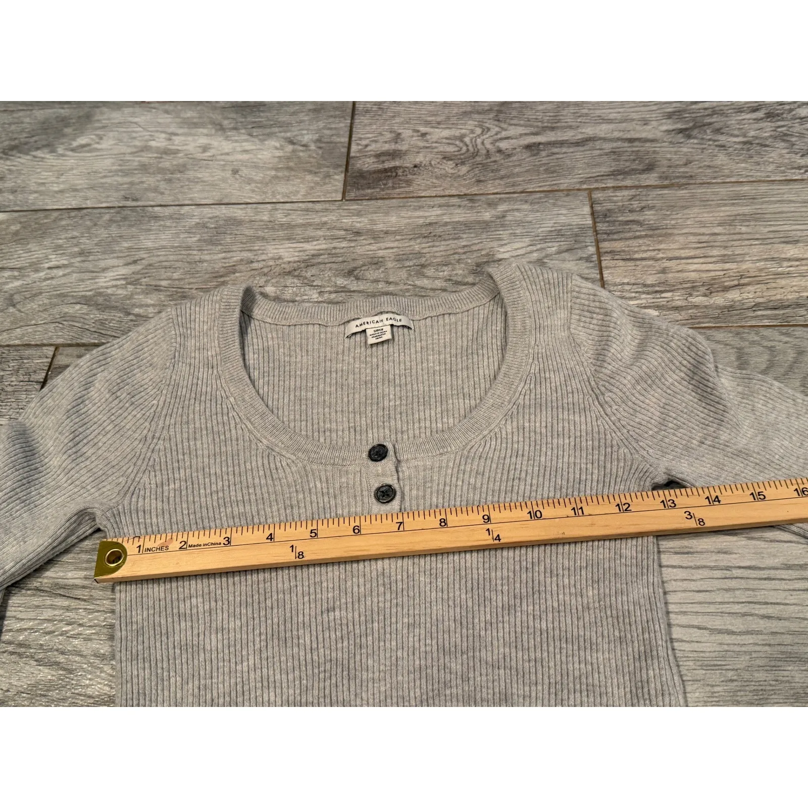 American Eagle Henley Shirt Small Ribbed Long Sleeve Cropped Top Sweater Y2K - Image 10