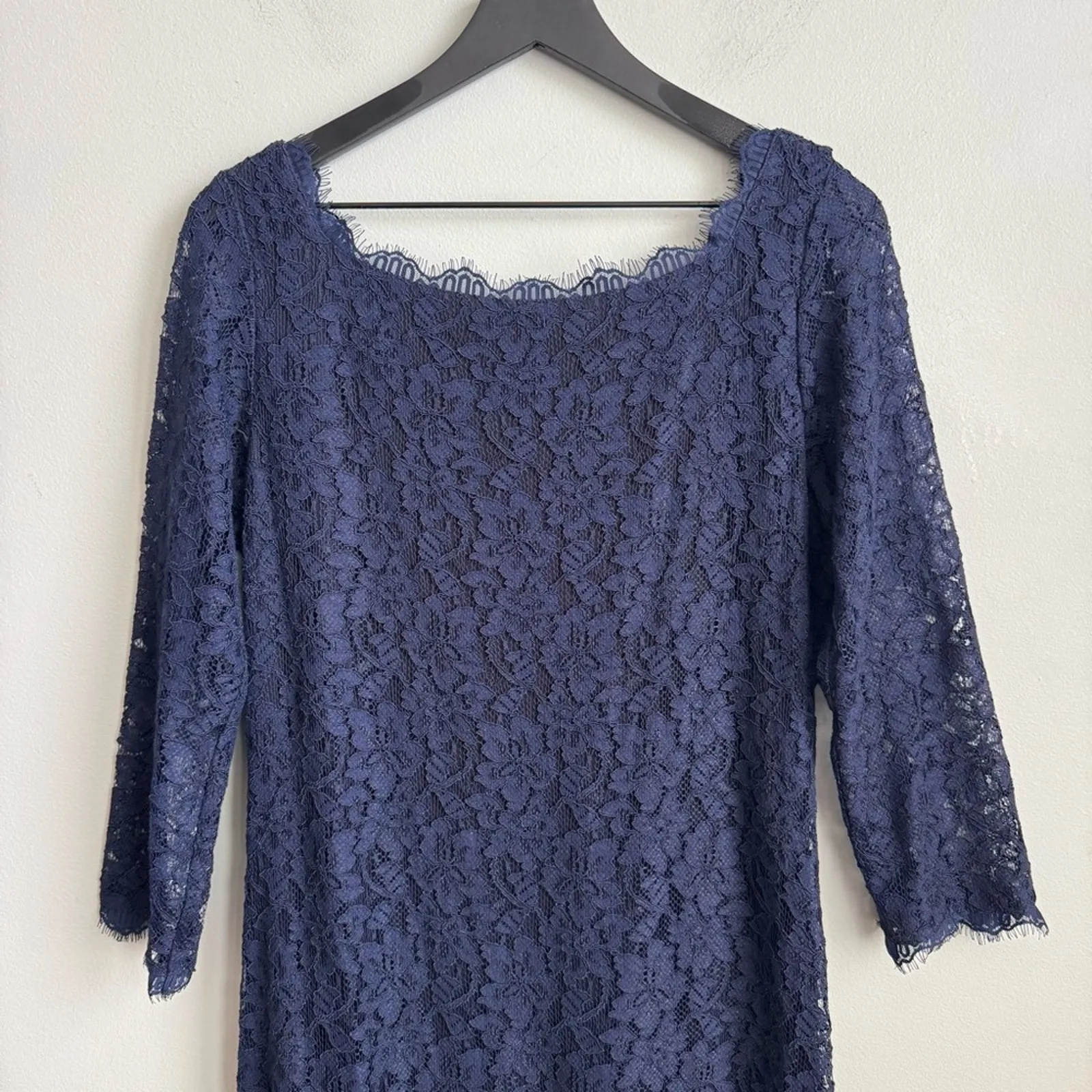 Diane Von Furstenberg Zarita Lace Dress in Navy Blue Size 14 - Image 4