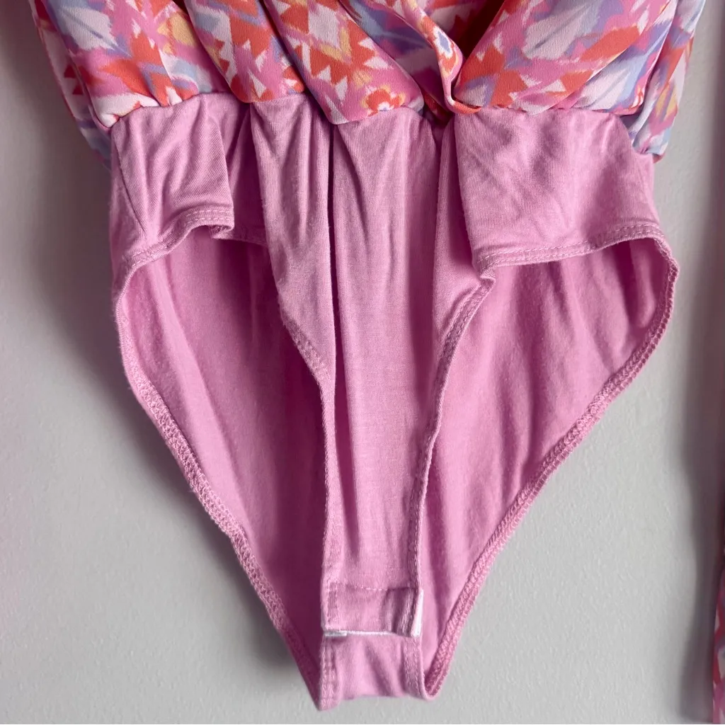 Peace Love Boutique Multi-Color Aztec Long Bell Sleeve Deep V-Neck Bodysuit - Image 5