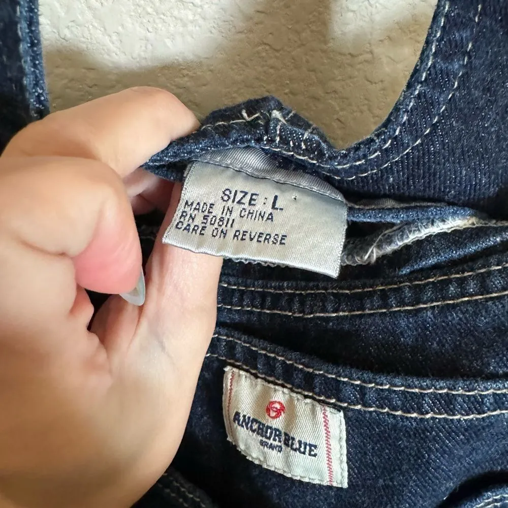 Vintage 90s Anchor Blue‎ Denim Short Overall Sz Large Dark Wash Shortall - Image 4