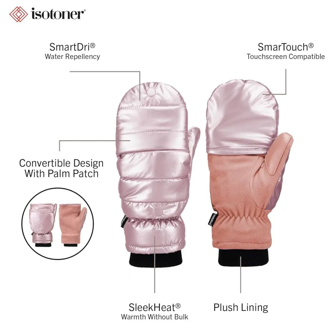 Brand New Isotoner Women's Size S/M Black Pink Snow & Waterproof Gloves Mittens - Image 9
