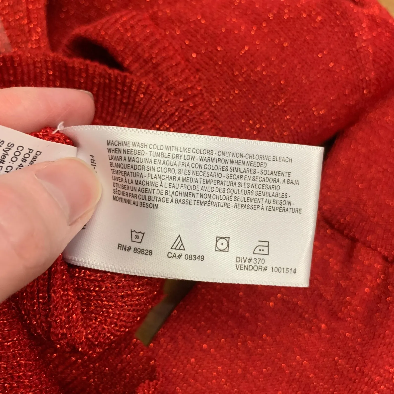 Energie Red Metallic Knit Top Womens Small V-Neck Long Sleeve Pullover Sweater - Image 7