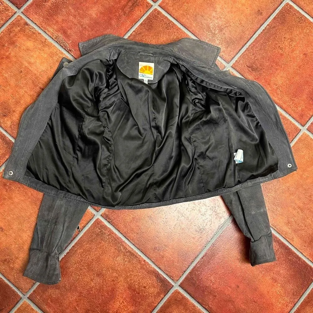 C&C California Leather Biker Epaulet Jacket Size XS Gray - Image 7