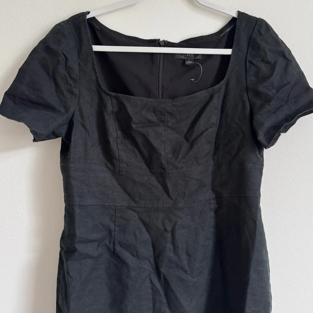 J. CREW Squareneck Sheath Dress Stretch Linen Blend Black Size 14 Midi BI710 - Image 4