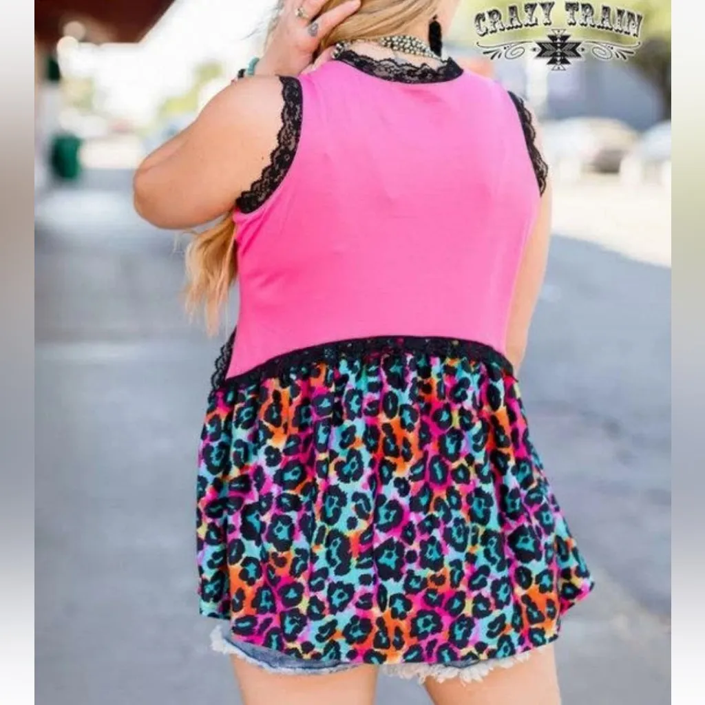 Crazy Train Pink and Multicolor Blouse with Lace Trim Size S - Image 9