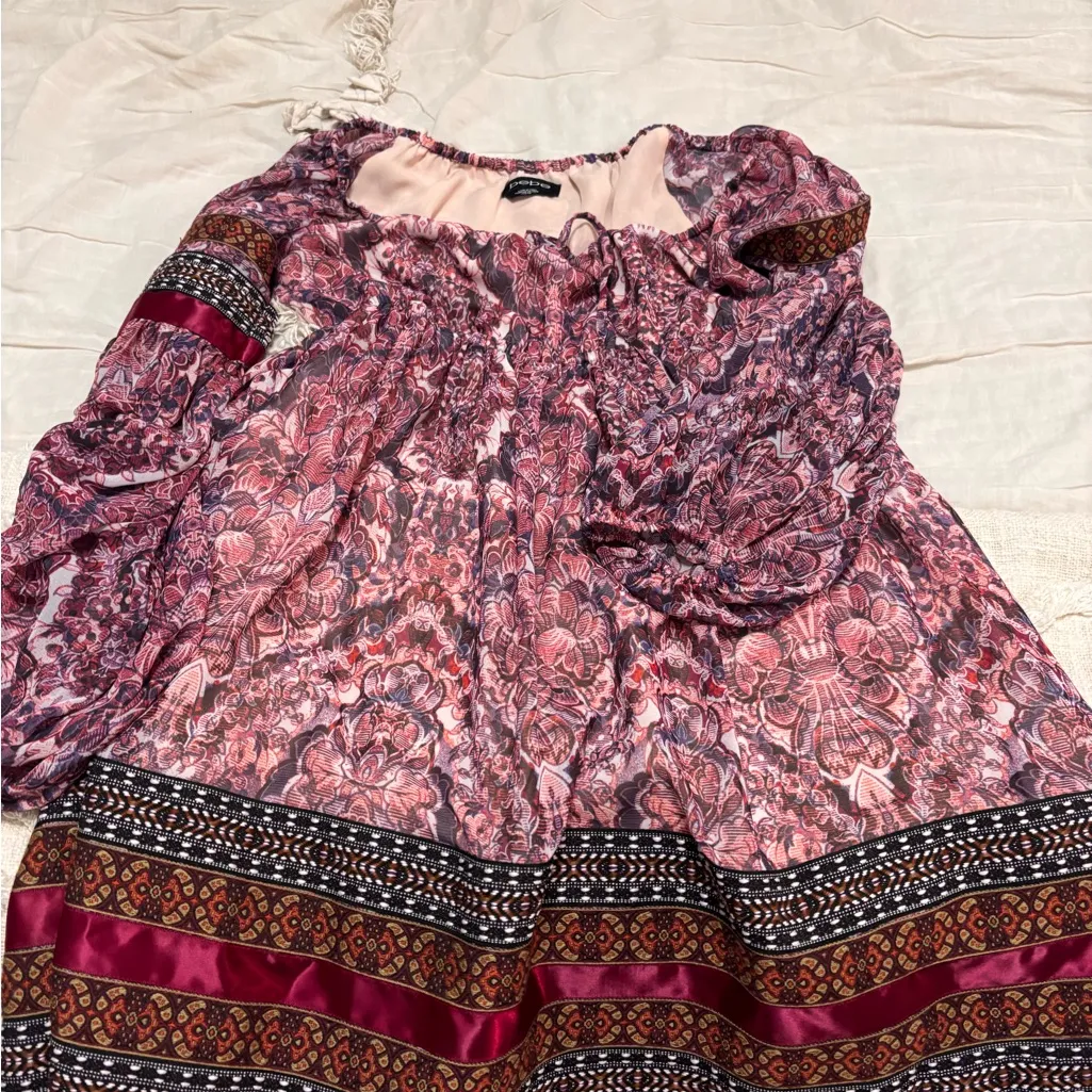 Bebe Pink and Blue Boho Patterned Dress XXS - Image 3