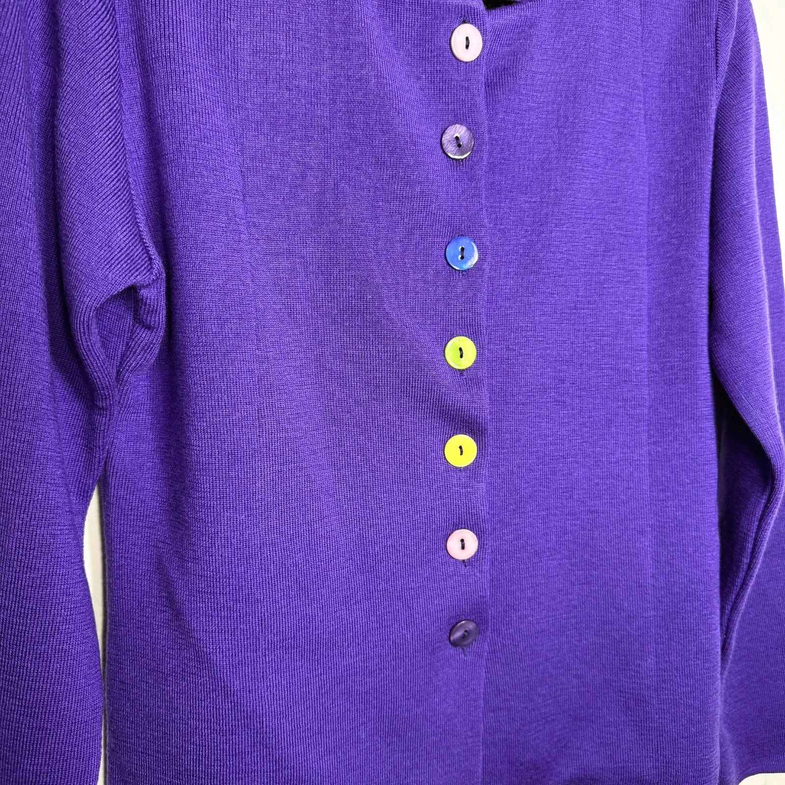 Italian Merino Wool Cardigan Sweater Womens Large Purple Buttons Sara Meghnagi - Image 4