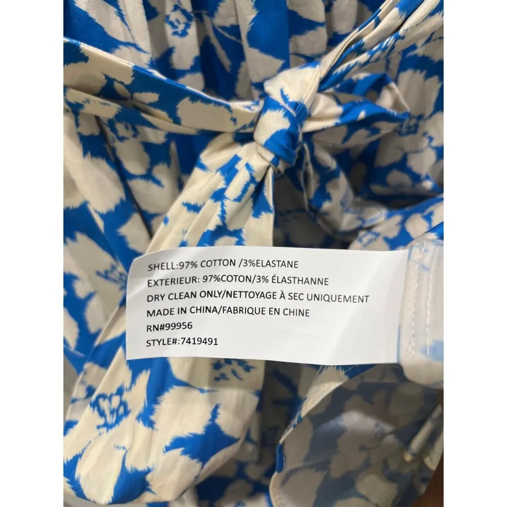 Shoshanna Blue & Ivory Print Pia Belted Knee Length Dress Sz 4 - Image 6
