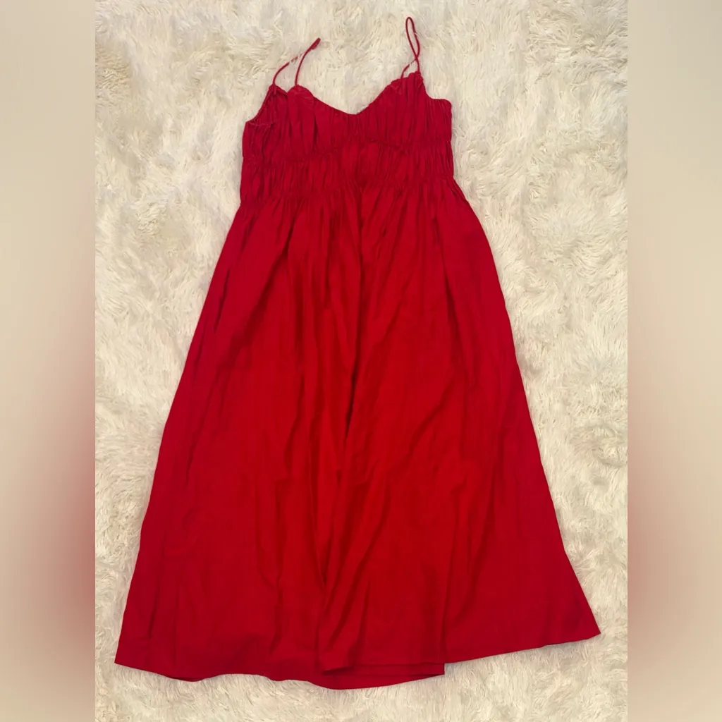 NEW Madewell Textured V-Neck Sleeveless Cotton Linen Red Midi Dress sz S - Image 4