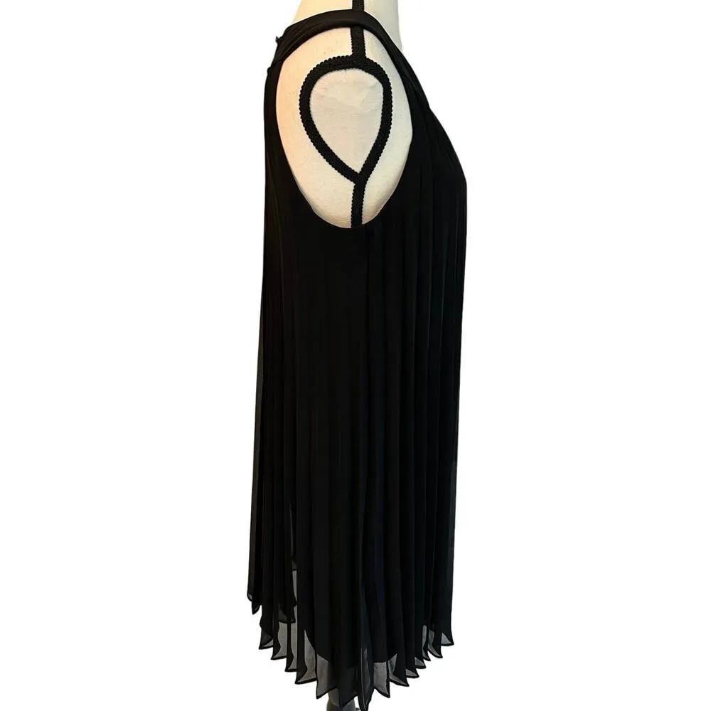 White House Black Market Trapeze Pleated Chiffon Dress Cutaway Shoulders 
Size 8 - Image 10