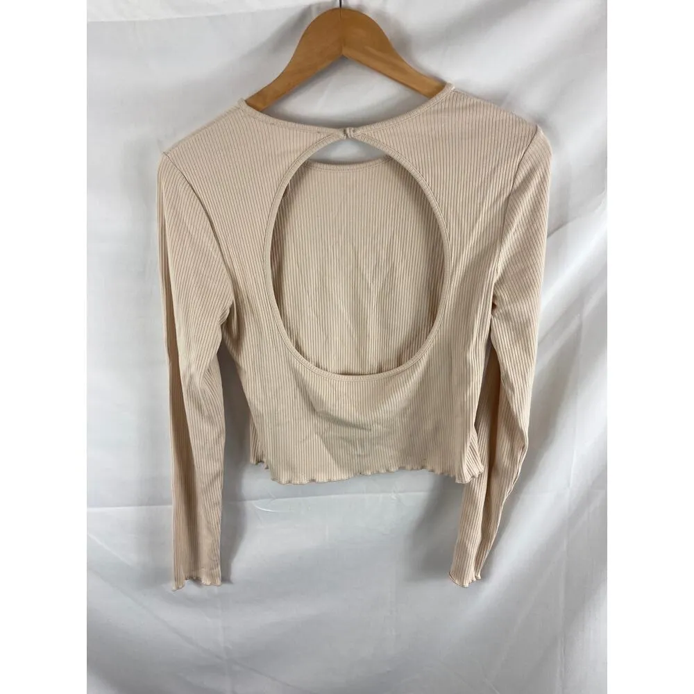 NWOT Elodie Ribbed Long Sleeve Open Back Top L - Image 3