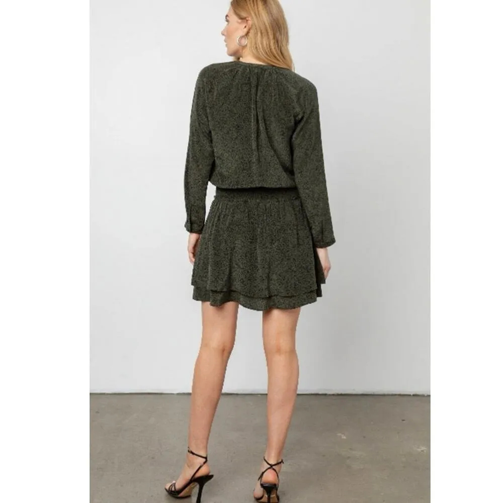 Rails Jasmine Olive Speckled V-neck Long Sleeve Smocked Waist Mini Dress Size L - Image 12