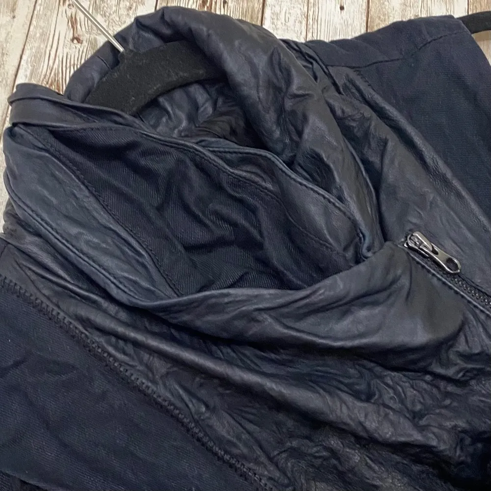 VINCE Black Leather Trim Linen Blend Asymmetrical Vest - Image 12