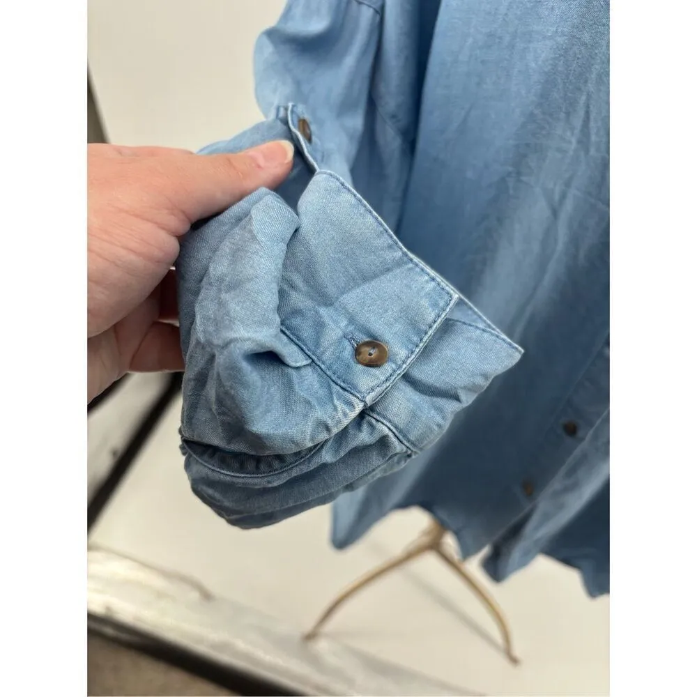 Massimo Dutti Blue Roll Up Sleeve Womens Button Up Shirt Size 2 Model 5185 - Image 10