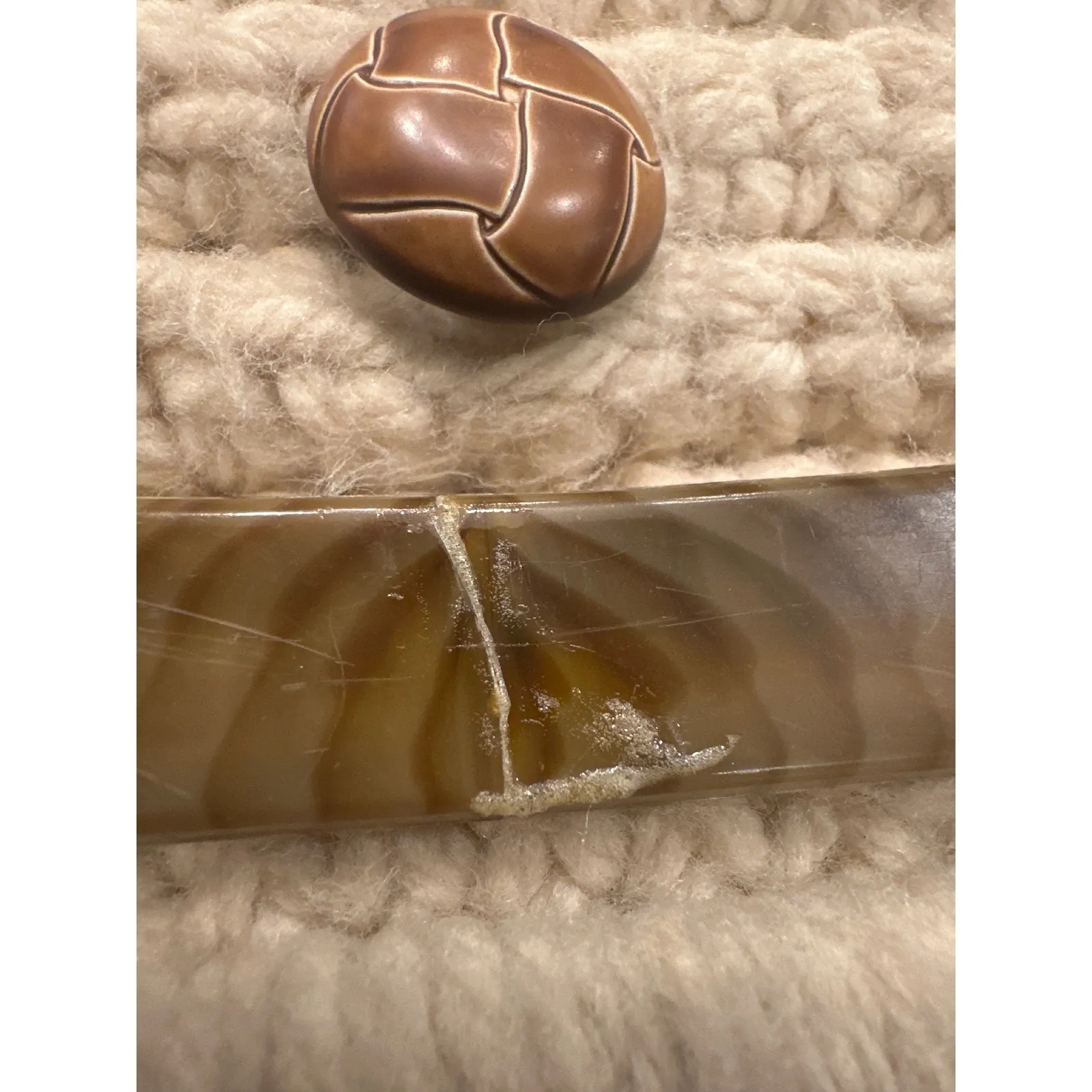 Vintage Style Crochet Knit Handbag Purse Wooden Handle Boho Chic Women's Bag Tan - Image 6