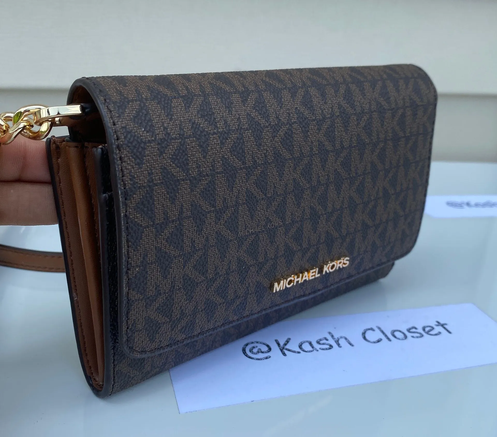 MK JST MD MF Phone Crossbody Brown Signature - Image 6