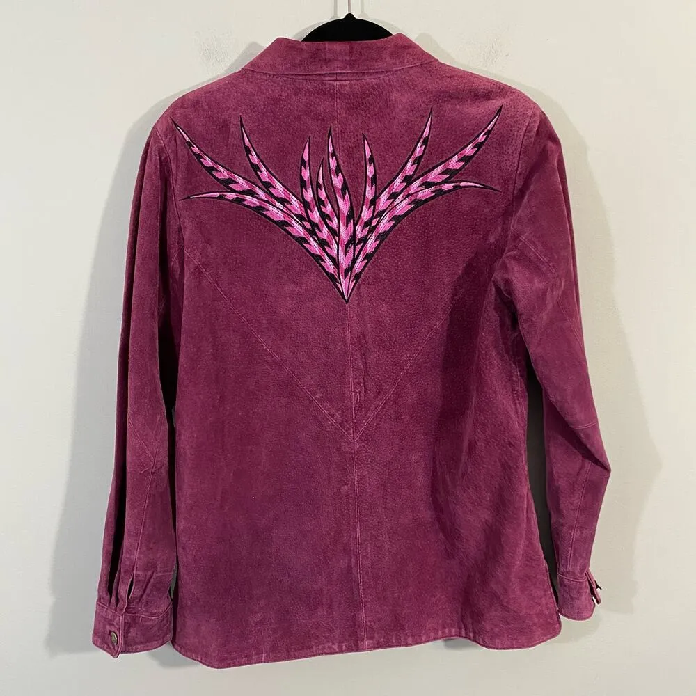 Bob Mackie Women's Pink Embroidered Western Artsy Leather Jacket Size S - Image 8