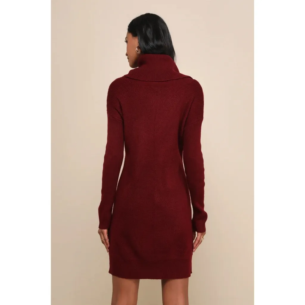 NWT Lulu’s Tea Reader Burgundy Mini Sweater Dress Size M - Image 2