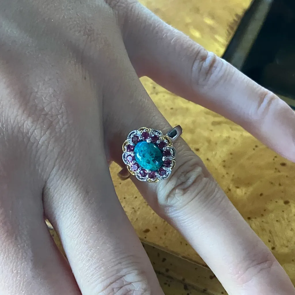 Natural Chrysocolla Orissa Garnet Sterling Silver Ring Size 7 - Image 4