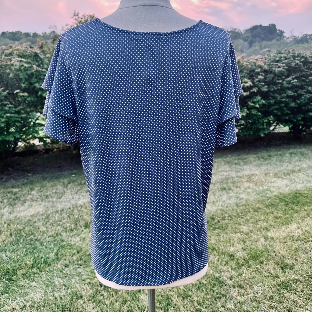 Adrianna Papell Blue & White Polka Dot 
Ruffle Short sleeve Blouse Size L - Image 10