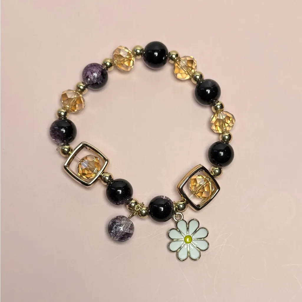 Elegant Beaded Bracelets Set with Charms (Set Y) Purple - Image 3