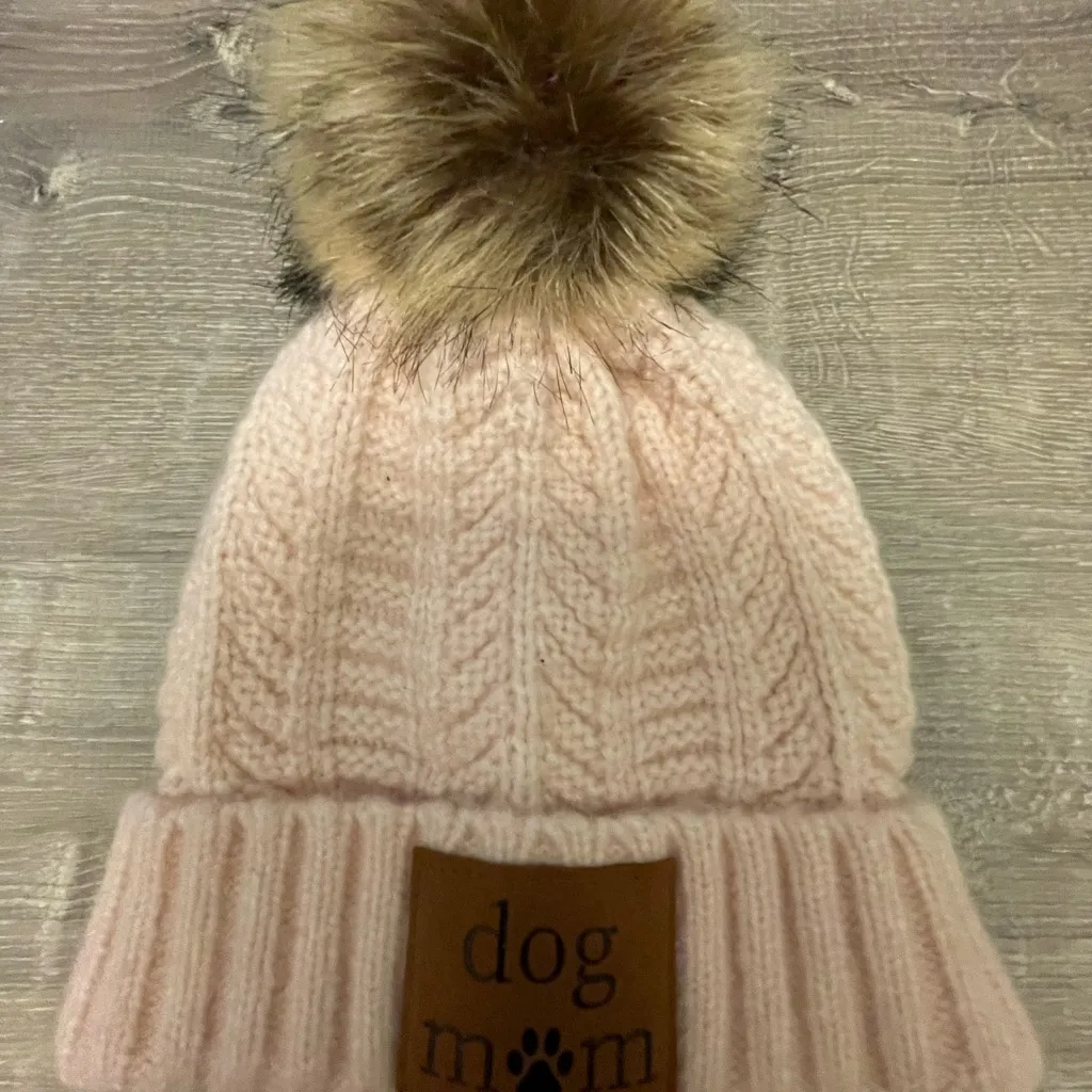 Women's Dog Mom Beanie and Gloves Set Winter Hat Knit Cap Dog Lover One Size Pink - Image 4