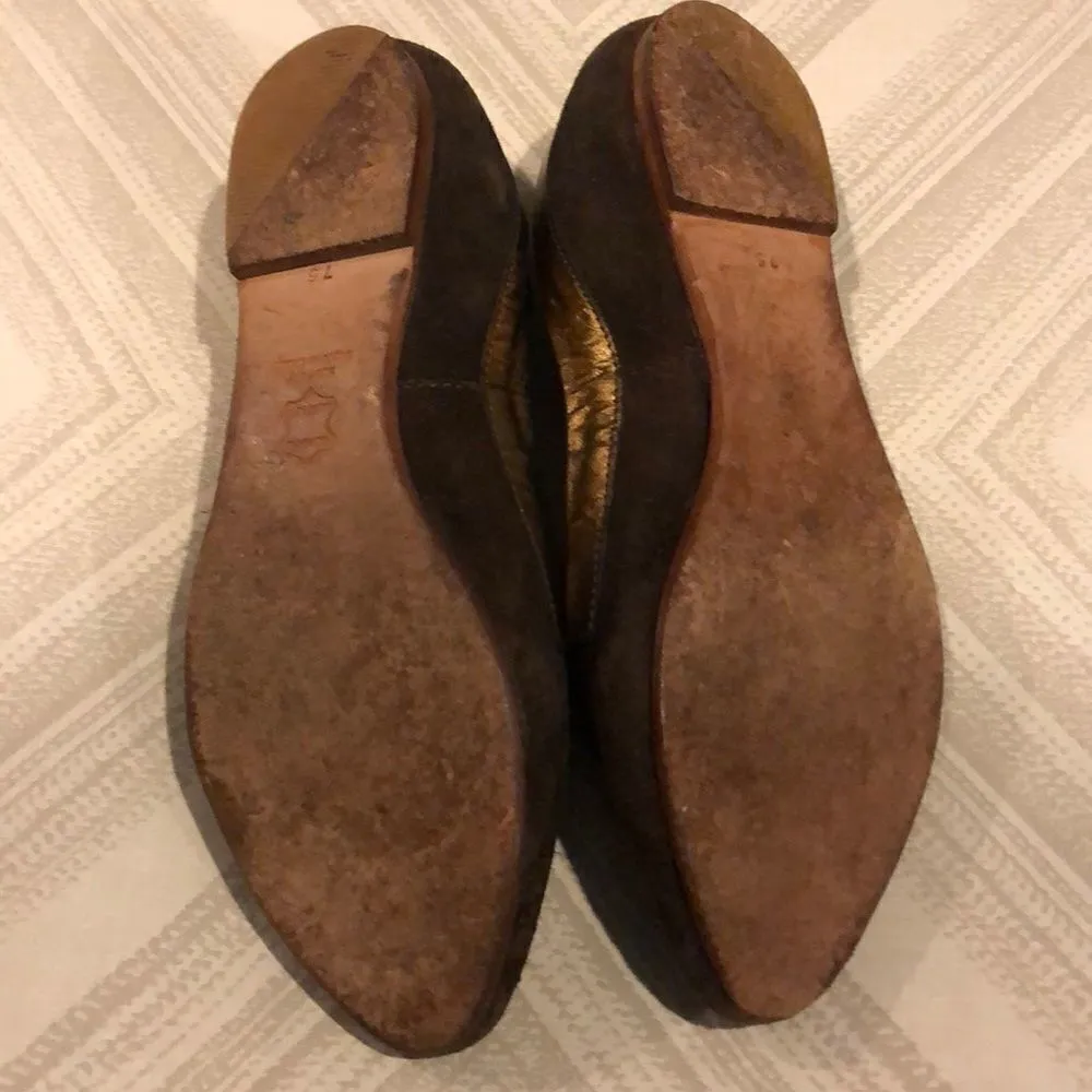 Matt Bernson Brown Suede Gold Leather Flat Shoes Size 7.5 - Image 6