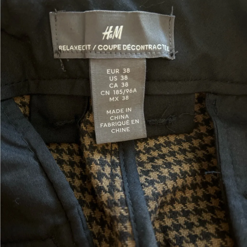 H&M Women’s Brown Houndstooth Trousers Size‎ US 38 Relaxed Fit Office Style - Image 7
