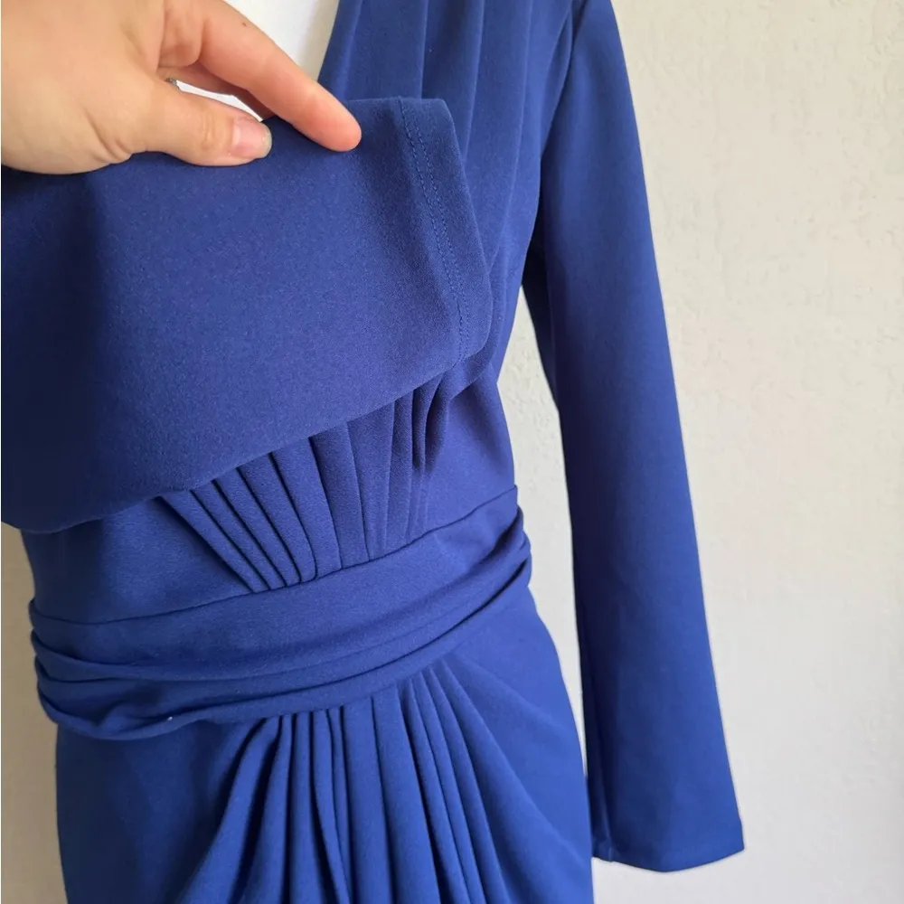 Tadashi Shoji Royal Blue V-Neck Ruched A-Line Front Slit Gown Womens M Formal - Image 3